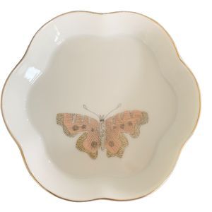 Fitz and Floyd 3-3/4" Butterfly Papillon Scalloped Dish Gold Trim Trinket Dish